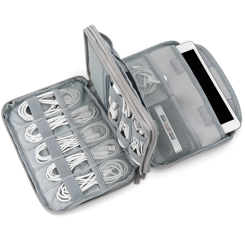 Large Capacity Data Cable Storage Bag Travel Electronics Accessories Organizer Pouch for HDD Adapter Memory Card Digital Gadgets