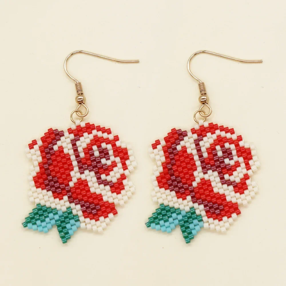 Fringe Earrings  Hand knitting  fashion  Rose  Beading  personality  Simple  Bohemia  geometry  alloy  ma'am  Rice Bead Earrings