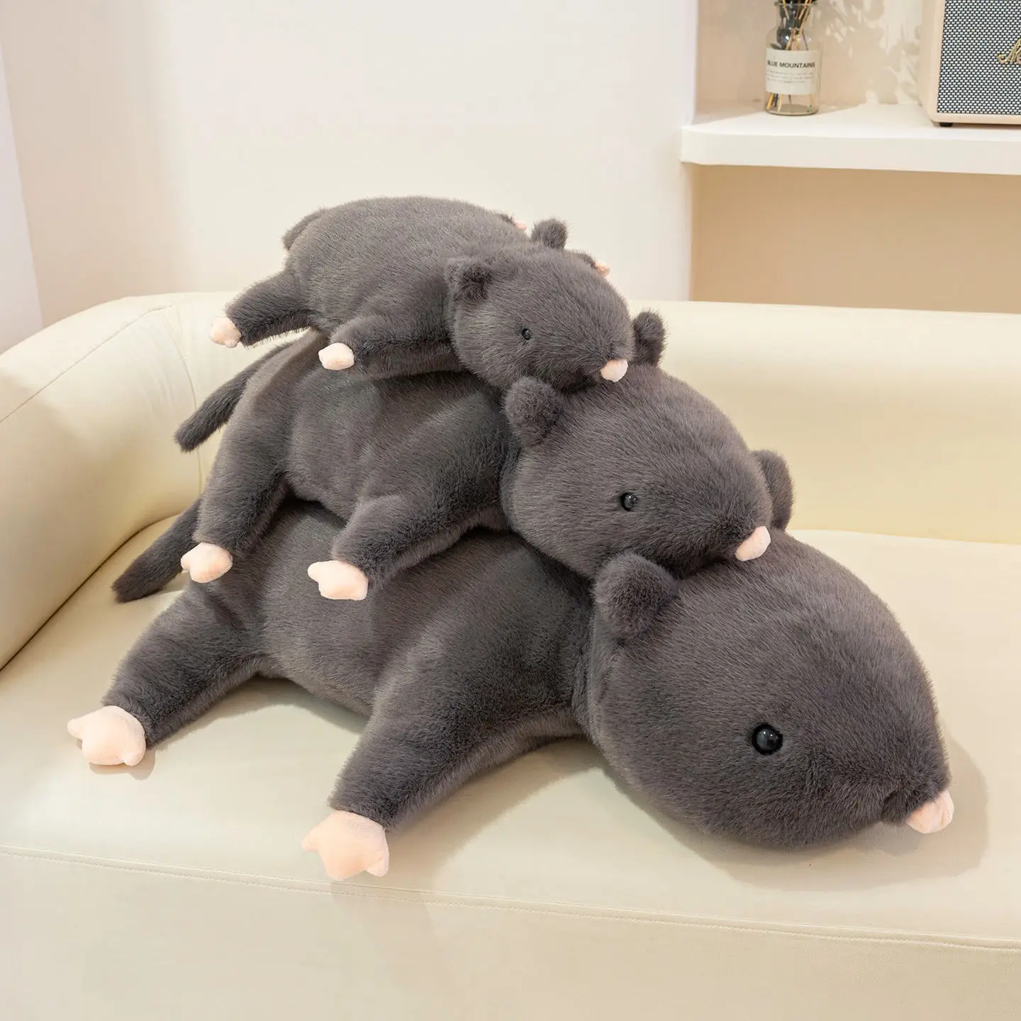 

3 Sizes Lying Prone Mouse Plush Toys Cozy Fluffy Cartoon Mouse Throw Pillow Back Cushion Soothing Sleeping Companion Home Decor