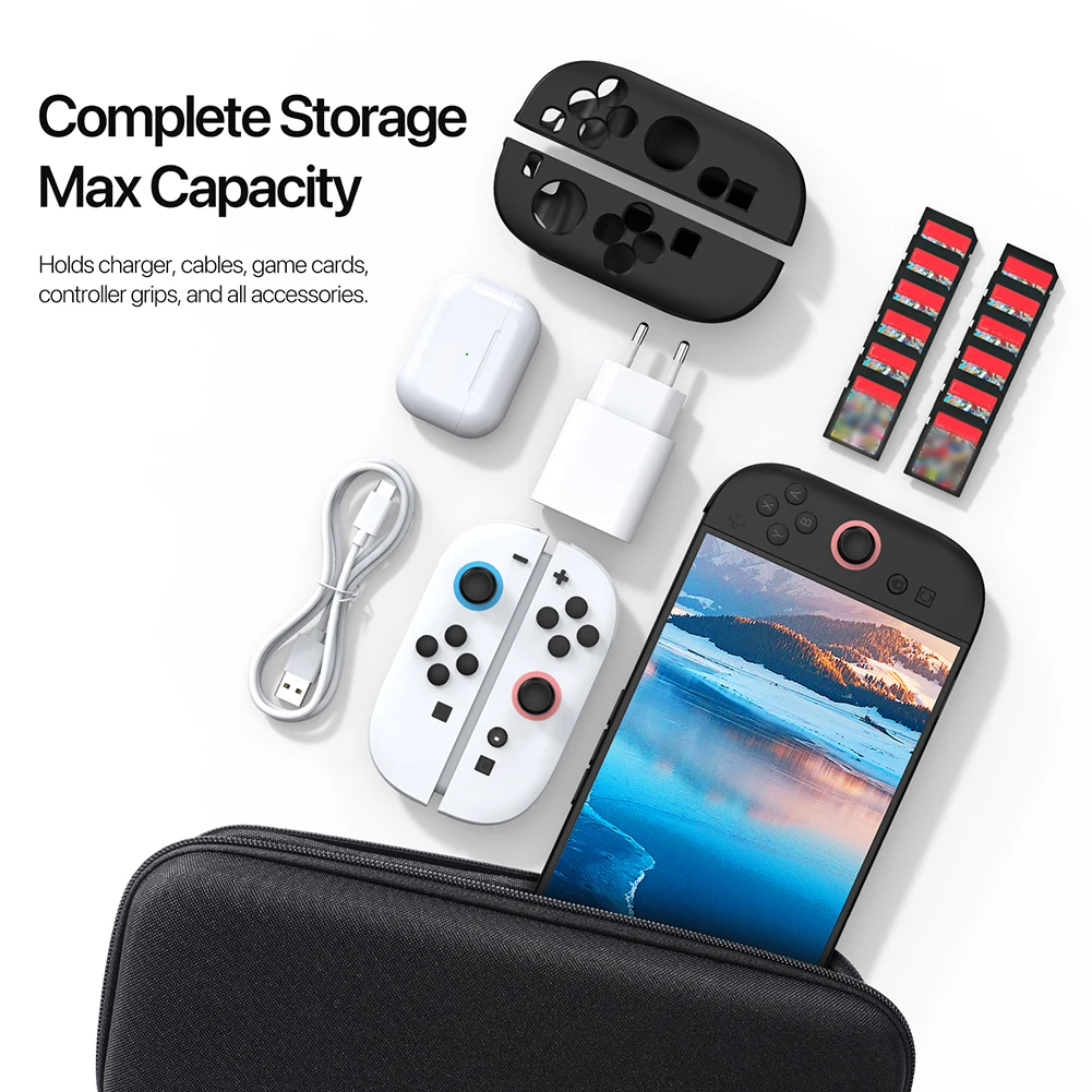 กระเป๋าถือแบบแข็งสําหรับ Nintendo สําหรับสวิตช์ 2 กระเป๋าจัดระเบียบกันกระแทกพร้อมช่องใส่การ์ดเกม 12 ช่องและกระเป๋าเก็บกระเป๋าเดินทางแบบแข็ง