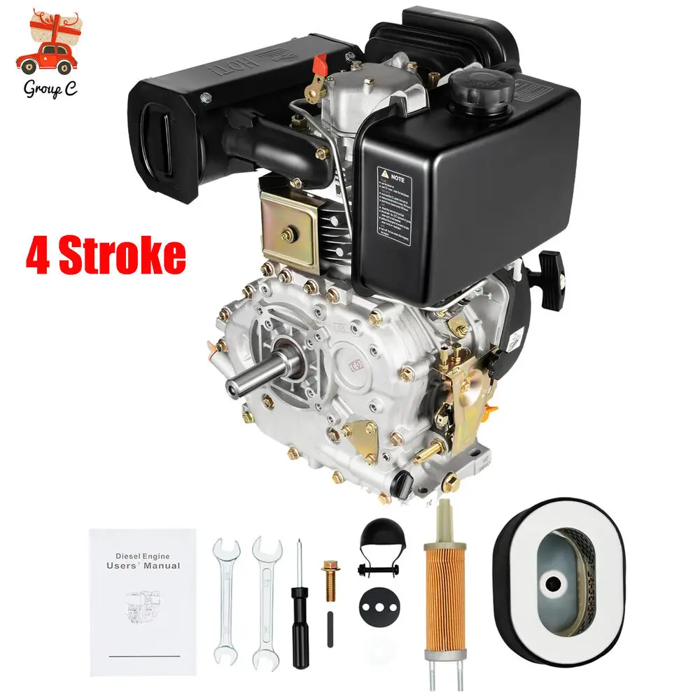 10HP Heavy Duty 4-Stroke Diesel Engine, Single Cylinder, 1" Shaft, Air-Cooled, 418CC