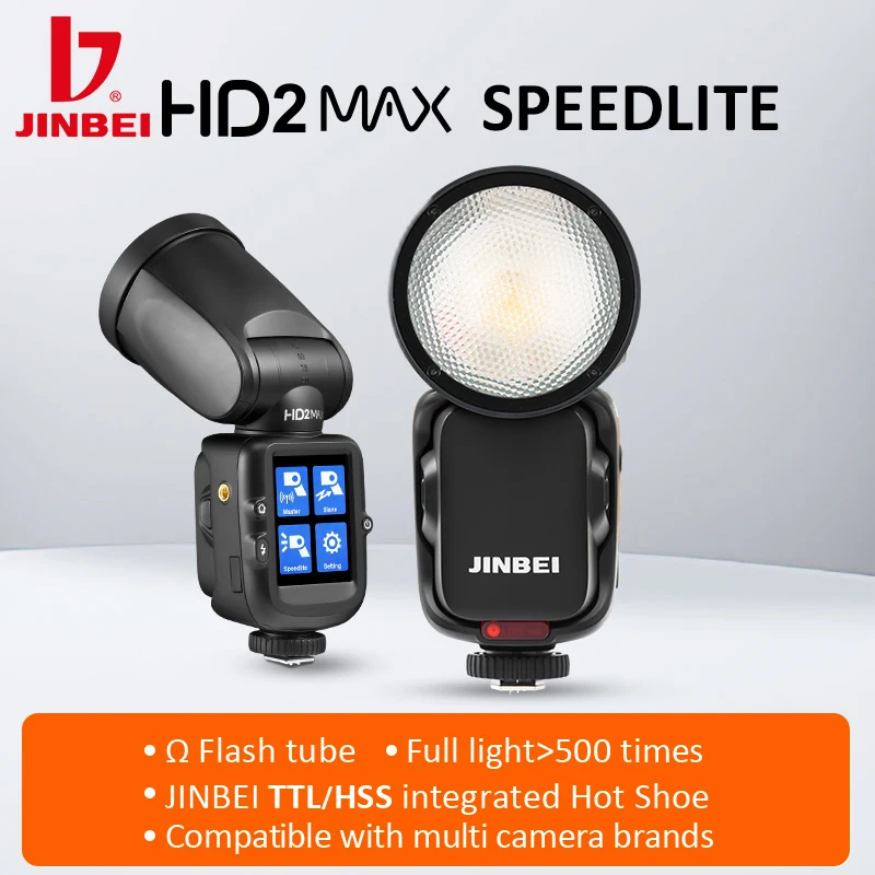 JINBEI HD-2 MAX Tap screen  round head Portable Speedlite Battery Camera Flash Lights For All Camera Brands Outdoor Shooting