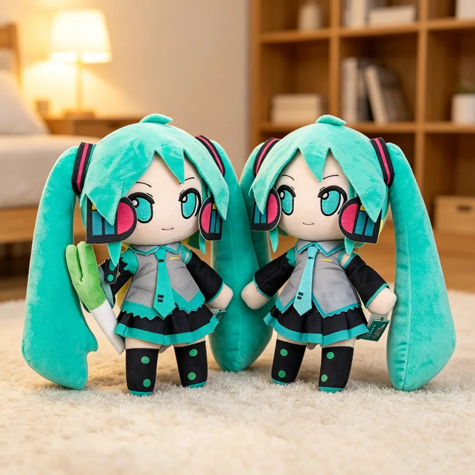 Peluche de Anime de 25 cm de Hatsune Miku con un Ramo de Cebollas Verdes, Linda Figura de Acción de PVC, Colección de Juguetes, Accesorios de Escritorio, Regalo