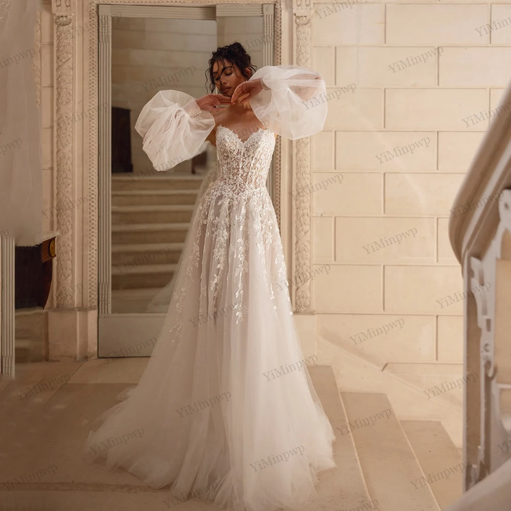 

Elegant Sweetheart Tulle Wedding Dresses Puff Sleeve A-Line Zipper Back Bride Gowns For Women vestidos de novia 2026 Customized