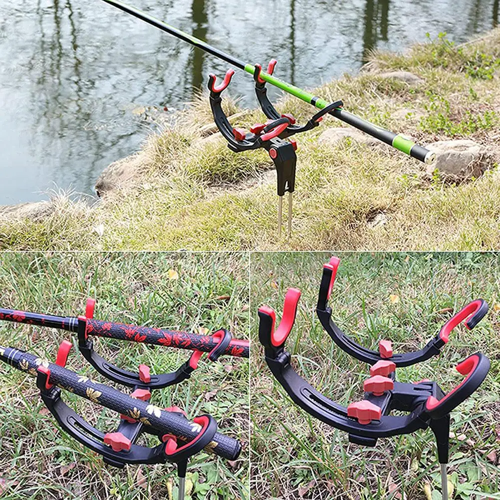 Portable Fishing Rod Holder 360 Degree Adjustable Hold 2 Rods/poles Foldable Detachable Bank Fishing Rod Rack Stand