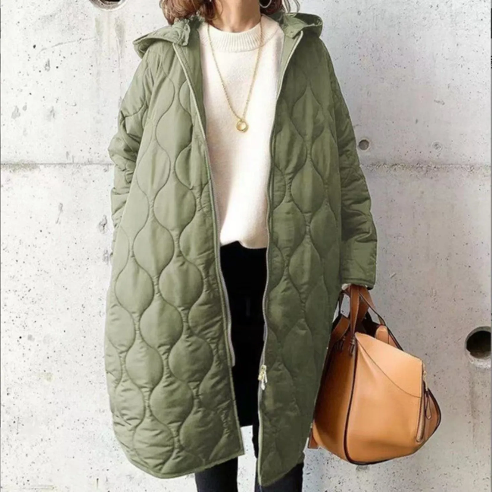 Women's Fashionable And Casual Solid Color Long Hooded Cotton Coat Stylish Outerwear 2023 New Winter Warm Zipper Lady Jacket