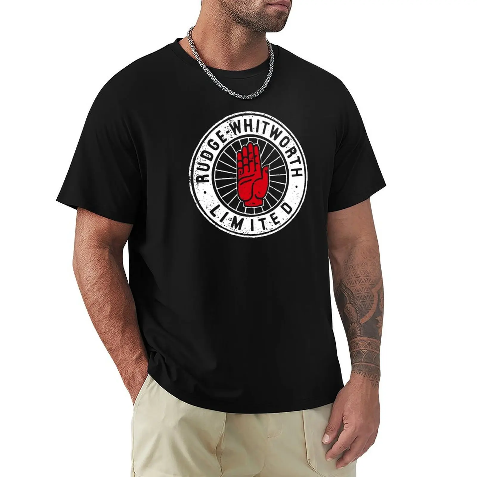 Rudge Whitworth Limited - Camiseta con estampado de mano roja y redondo blanco, camiseta de talla grande que combina con todo