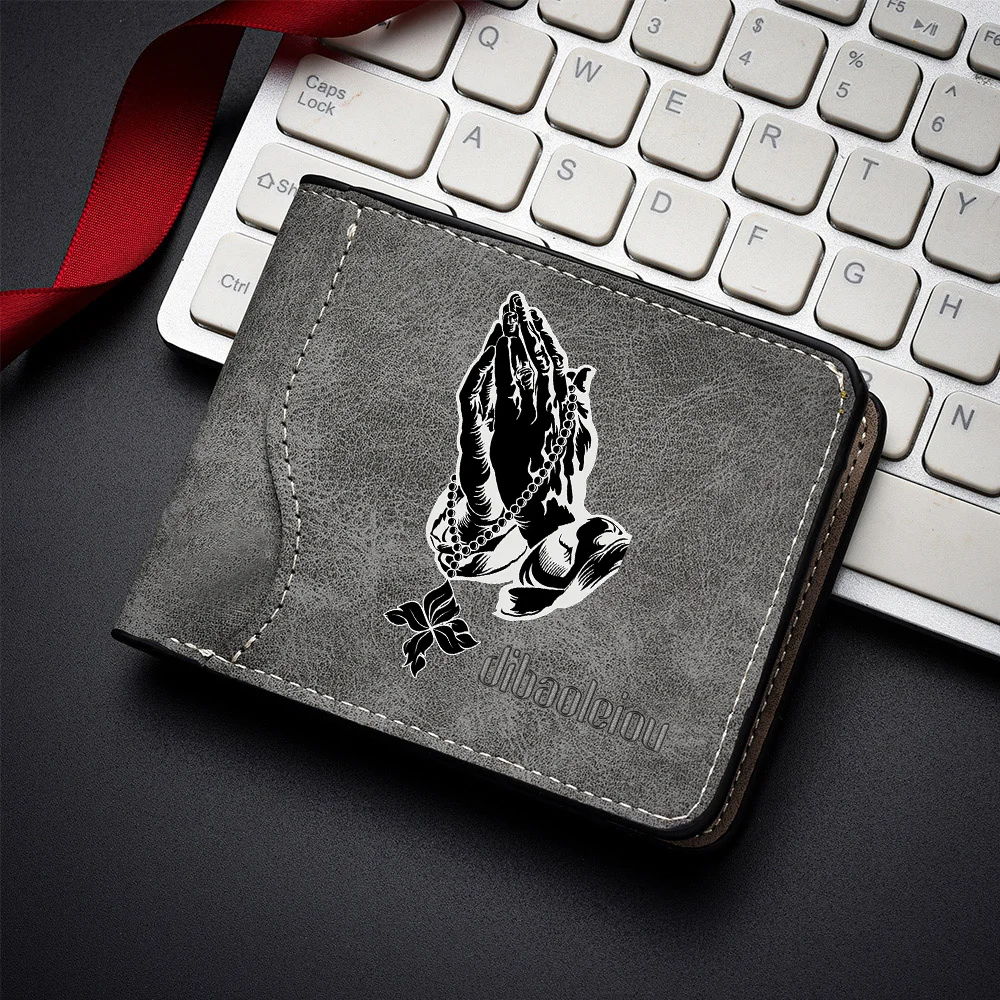 Kurze Herren-Geldbörse aus PU-Leder, ultradünn, minimalistisches Cartoon-Design, modisch, tragbar, Buddha-Hand