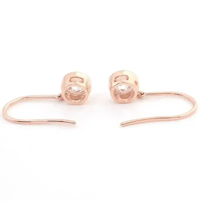 Wholesale Luxury 18k White Gold Round Moissanite Stone Drop Earrings Design Elegant Women Dating Party Hook Ear Jewelry