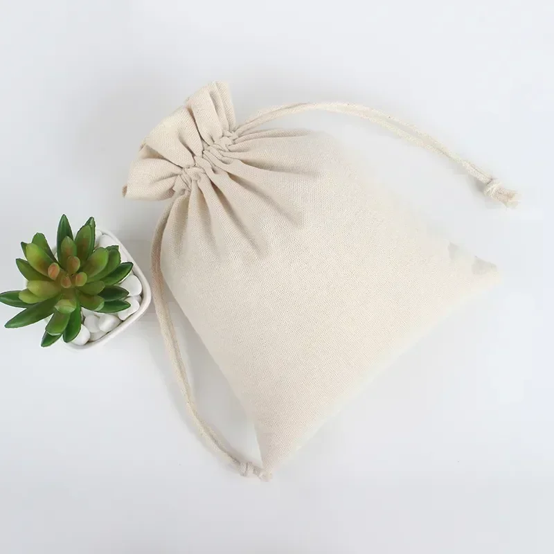 1Pc High Quality Natural Linen Storage Drawstring Bags Christmas Gift Package Small Pouch Home Organize Cotton Sacks