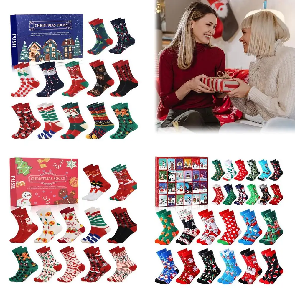 12/24 pairs Of Christmas Socks Advent Calendar For Men Advent Calendar 2024 Festive Holiday Countdown Men's Winter warm Socks