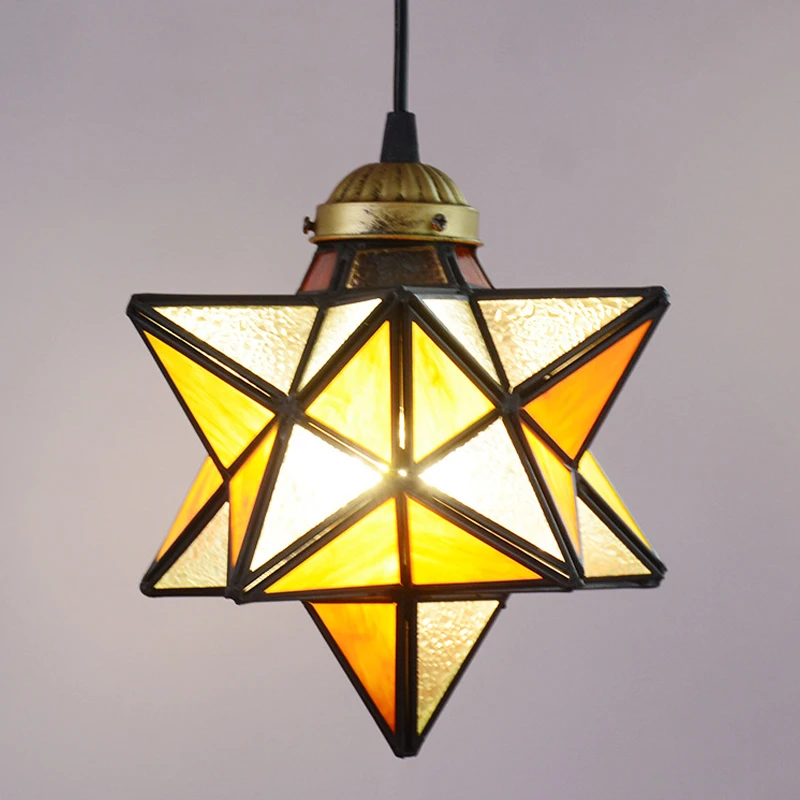 

Tiffany Star Pendant Lights Vintage Stained Glass Hanging Lamp Restaurant Cafe Bar Bedroom Bedside Living Room Lamps Home Decor