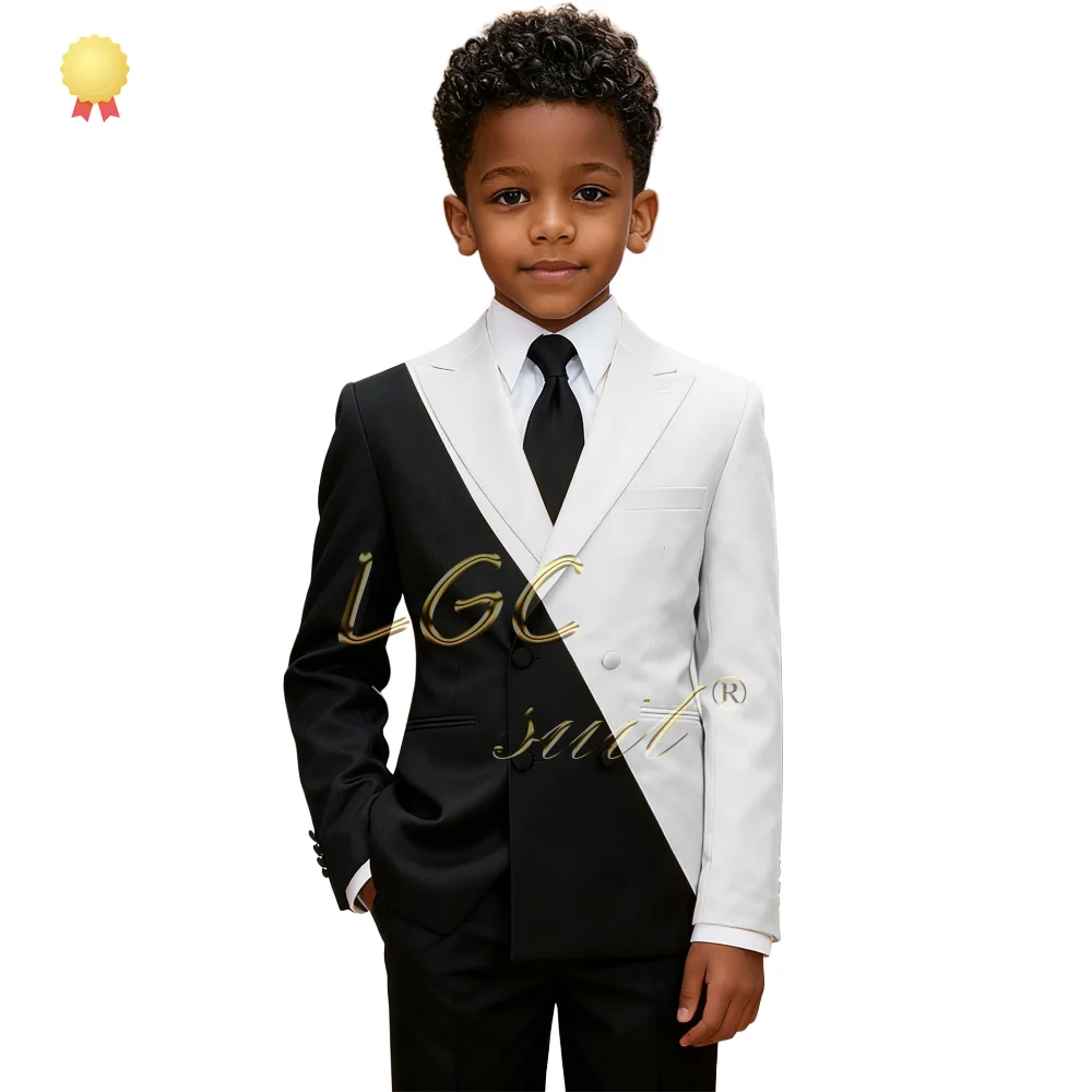

Boys' 2-Piece Suit, Double-Breasted, Black & White Contrast, Including Suit & Trousers, Suitable for Weddings, Parties