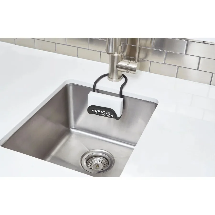 (6 عبوات) علبة حوض مرنة سوداء - حامل صابون وأطباق بلاستيكية وحامل إسفنجي، منظم قابل للتعديل لزاوية حوض المطبخ.