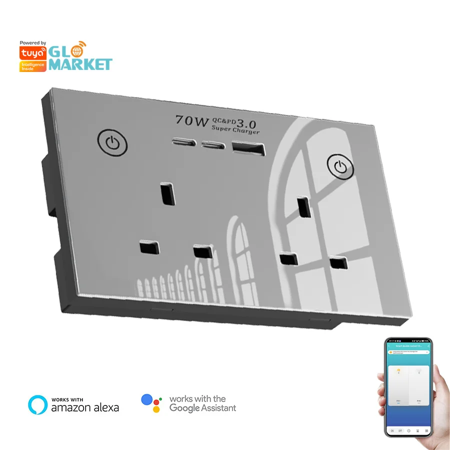 

Smartier TUYA 16A Wi-Fi Розетка Оптовая продажа Пользовательская розетка Alexa Голосовое управление Smart Usb Type-c Настенная розетка с быстрой зарядкой