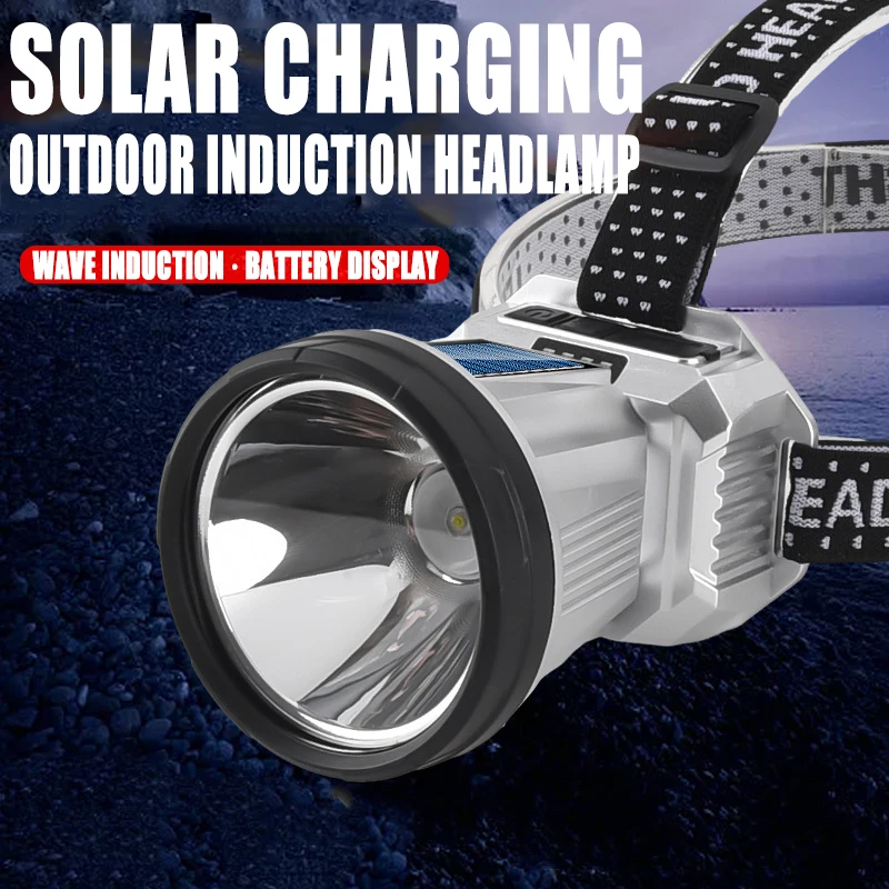 Solar Powered Rechargeable LED Strong Light Headlights Multifunctional Long Range Outdoor Fishing Hunting Waterproof Headlight