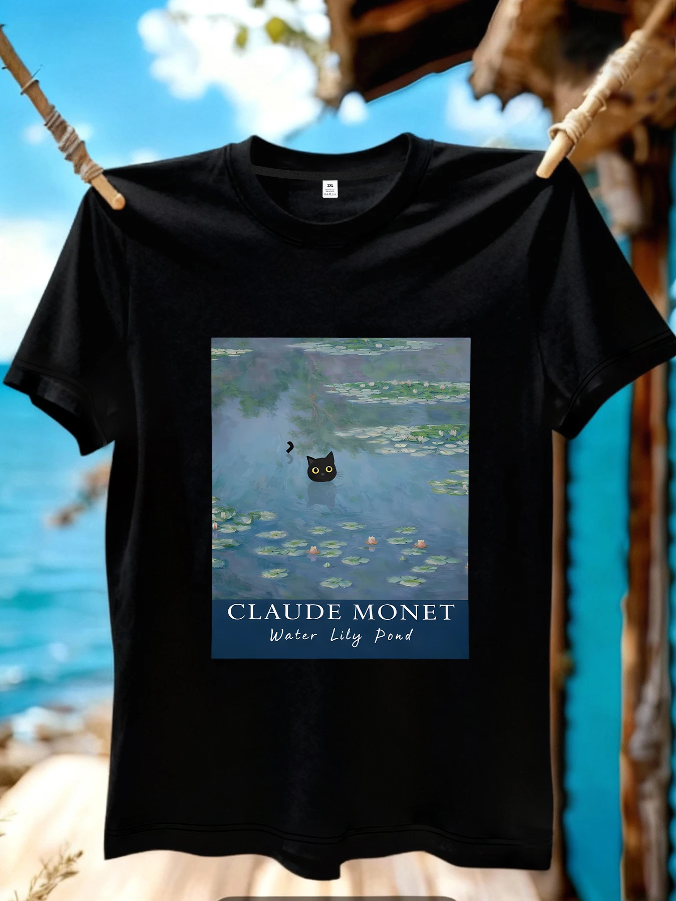 

【JYDX158】Fish pond printing plus size women's round neck T-shirt summer casual street fashion women's wild short-sleeved T-shirt