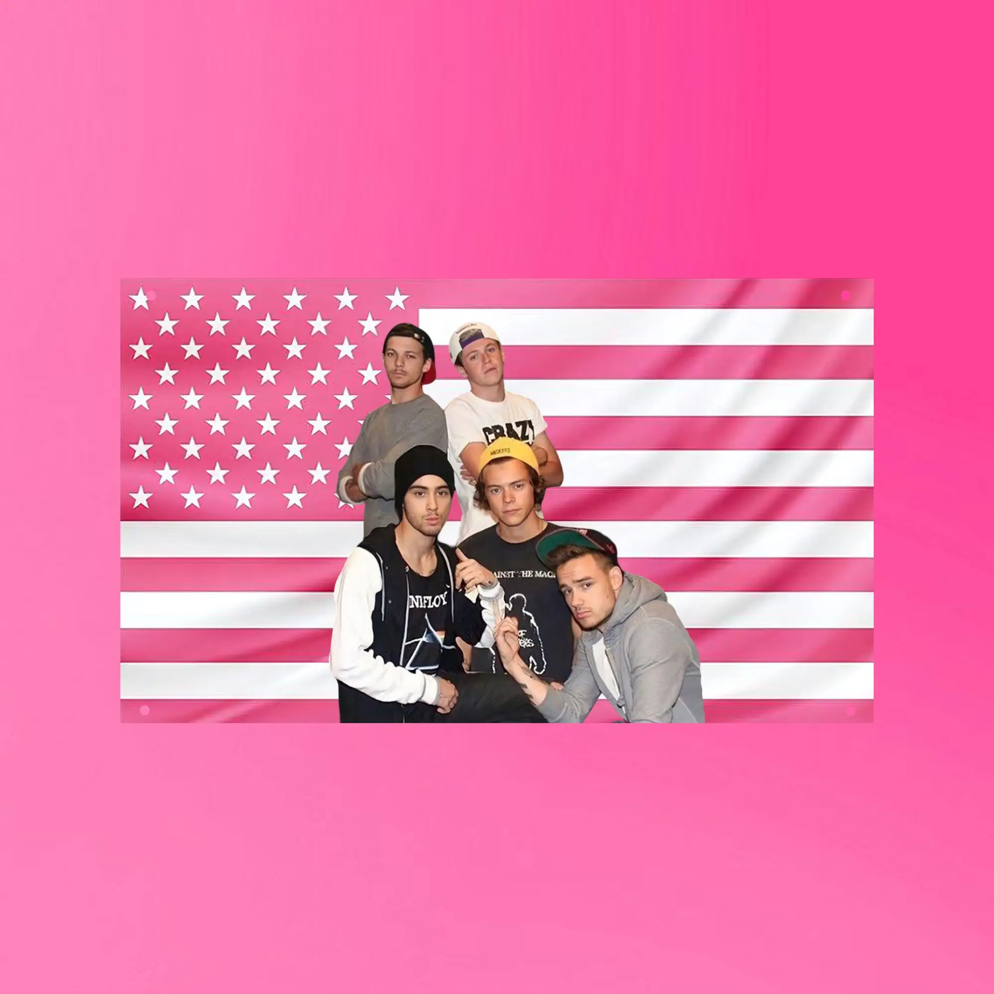 One Direction Pink Tapestry, 1D Boy Band Wall Hanging, Y2K Pop Music Room Decor
