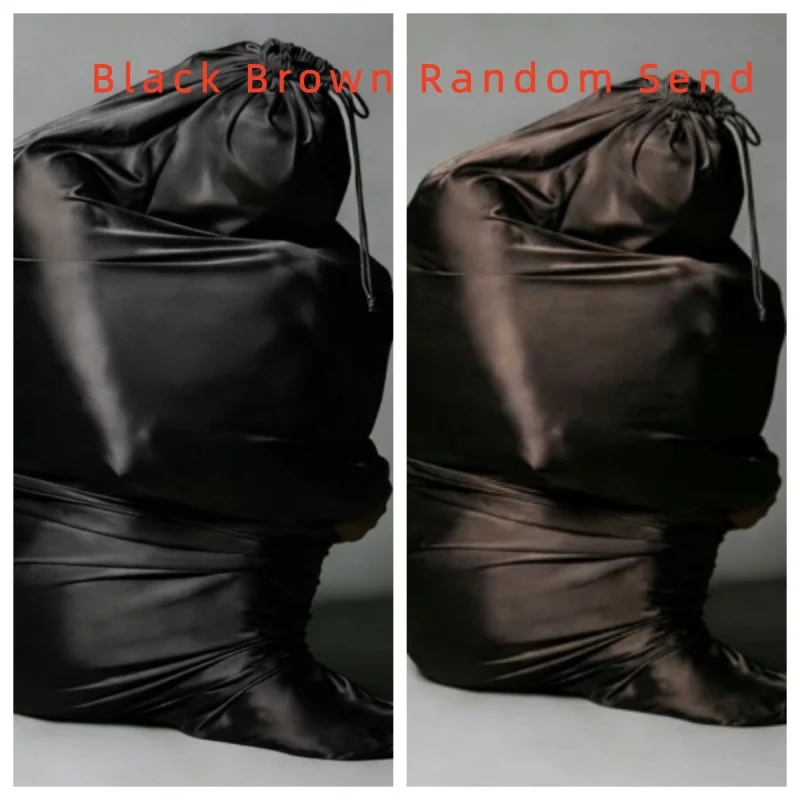 Glossy Coffee Satin Silk Maxi Dress Lce Silk Wrapped Sexy Long Sleeping Bag Coffee And Black Randomly Sent