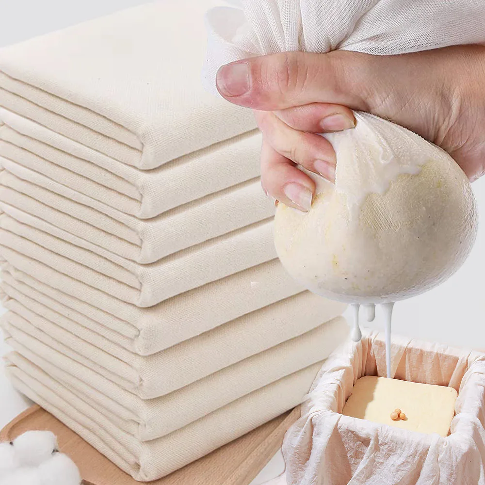 Reusable Nut Milk Cloth Bag Strainers Unbleached Natural Cotton Cheesecloth Cheese Yogurt Tofu Filter Kitchen Fine Mesh Strainer