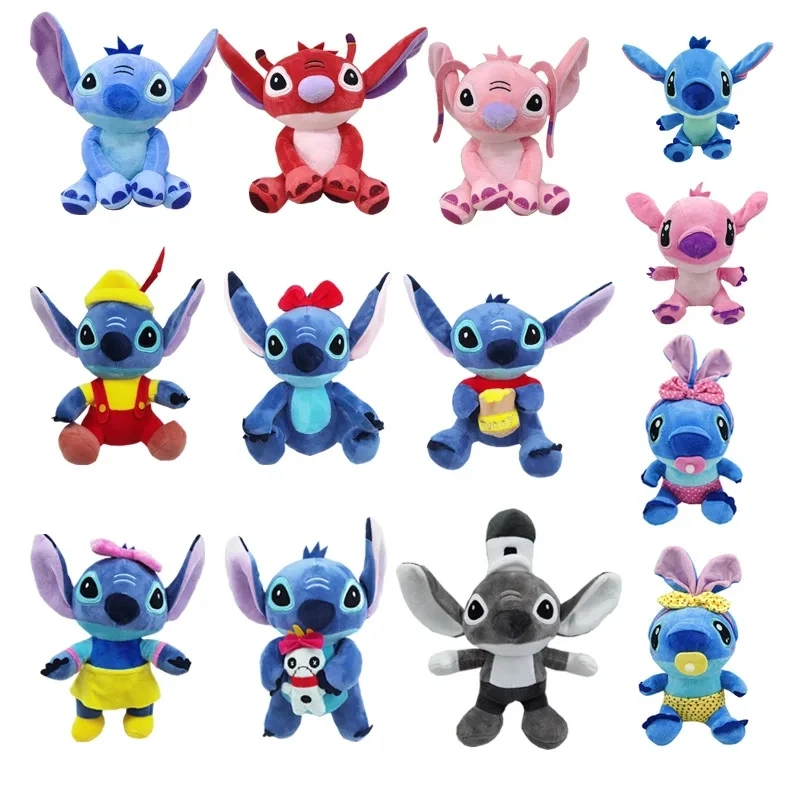 2PCS Stitch Cartoon Blue Pink Stitch Plush Doll Animation Toy Lilo & Stitch Kawaii 20cm Angel Stitch Plush Stuffed Toy Childr