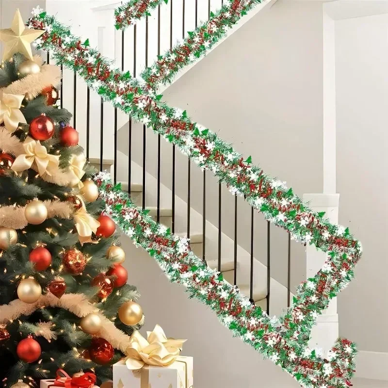 2M Red Green Glittering Metallic Twist Garland Hanging Decoration for Xmas Tree Winter Home Holiday Stairs New Year Party Decor - view 4