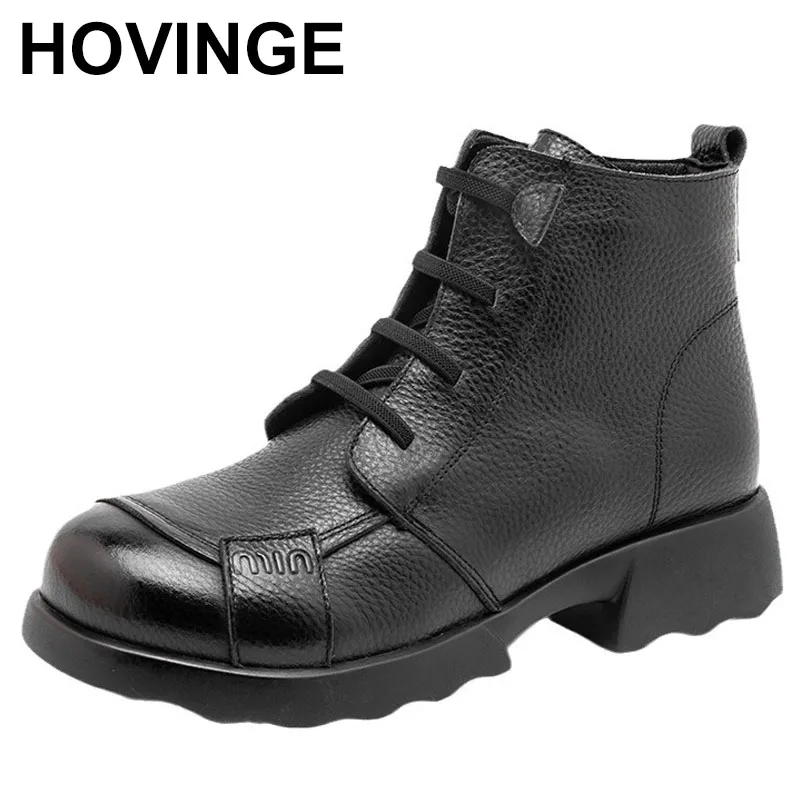 

Handmade Genuine leather short boots,Winter Women's warm Round toe Side Zipper Casual big size 35-41