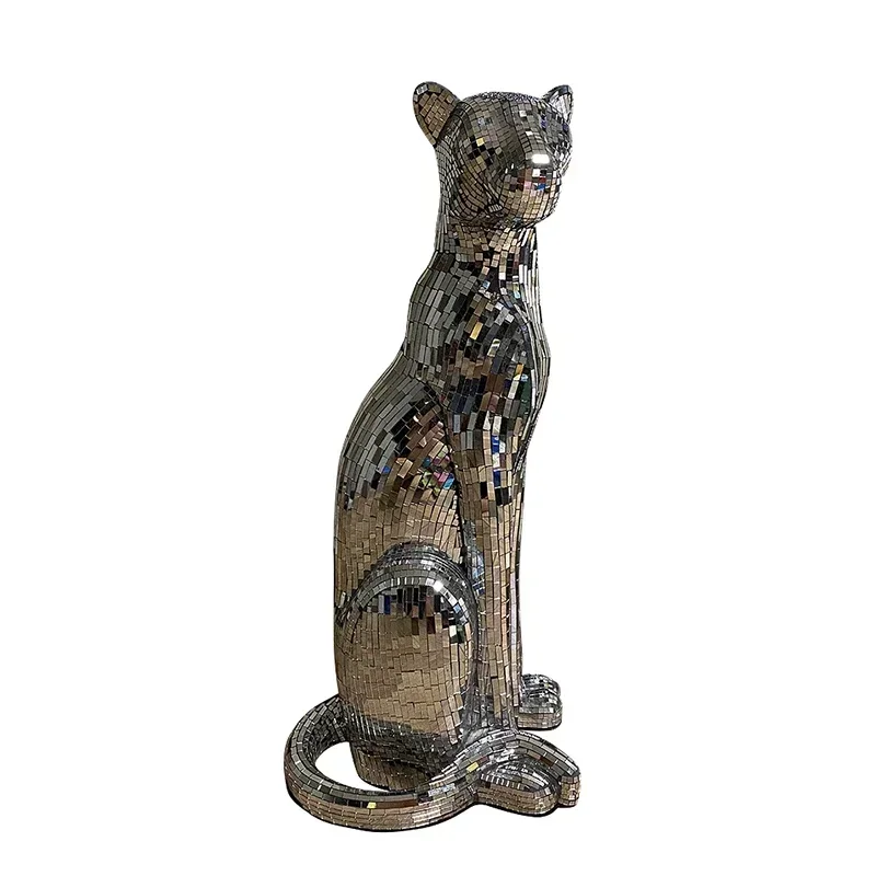 Home Decor Pure Handmade Mosaic Glass Leopard Statue Animal Cheetah Sculpture Ornaments Large Floor Decoration Luxury Handicraft