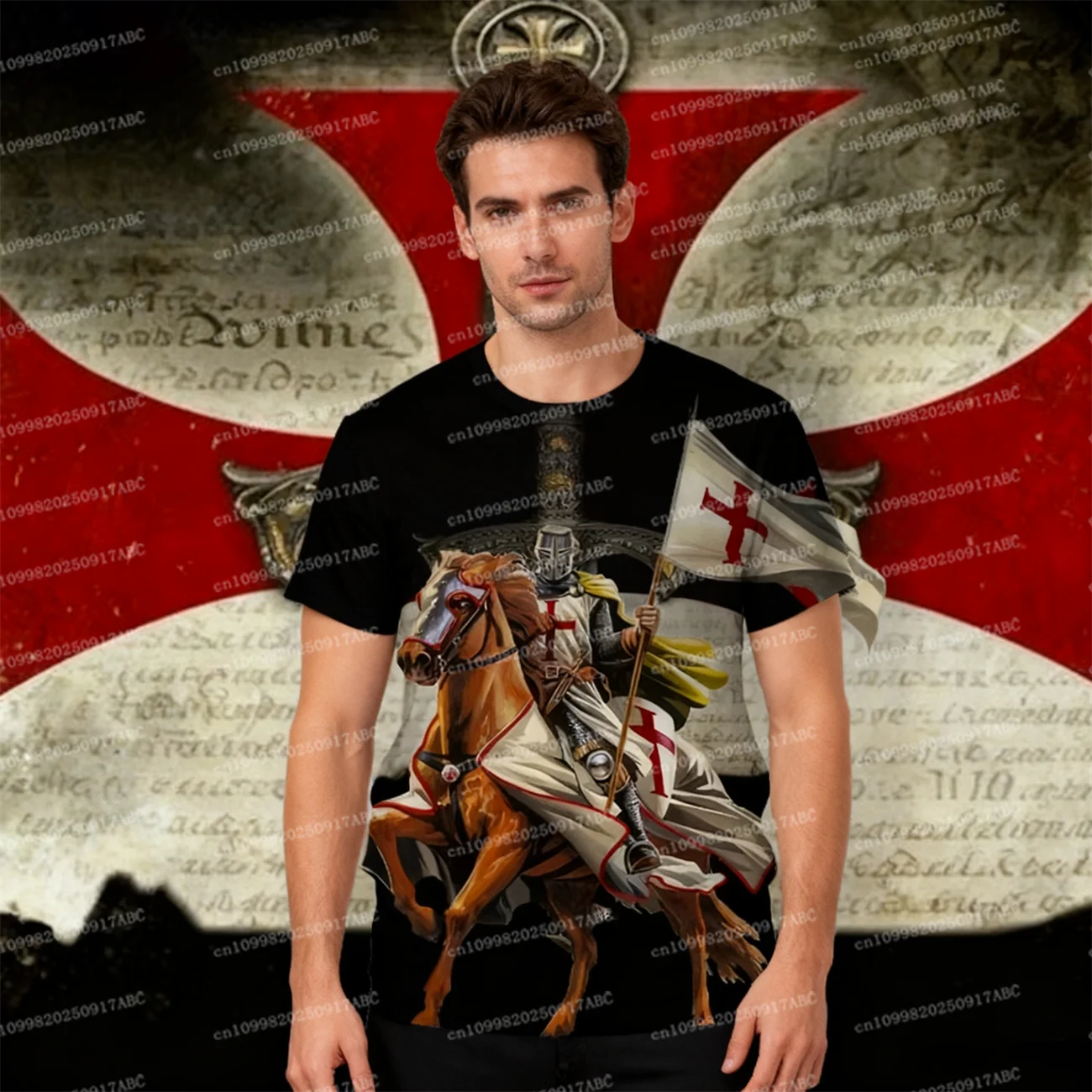 

Knights Templar Graphic Men T Shirt 3D God Wills It Print Tee Shirts Cruciata Teutonic Order T-shirt Cross Women Short Sleeve