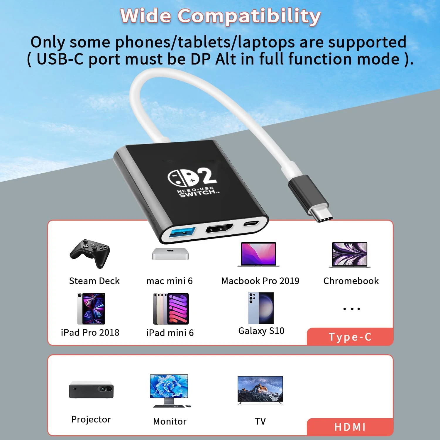 Switch 2 Dock,TV Docking Station for Switch OLED/Steam Deck,HDMI 2.0 4K@60HZ Portable with PD 100W Charging,USB 3.0 Port（3 in1）