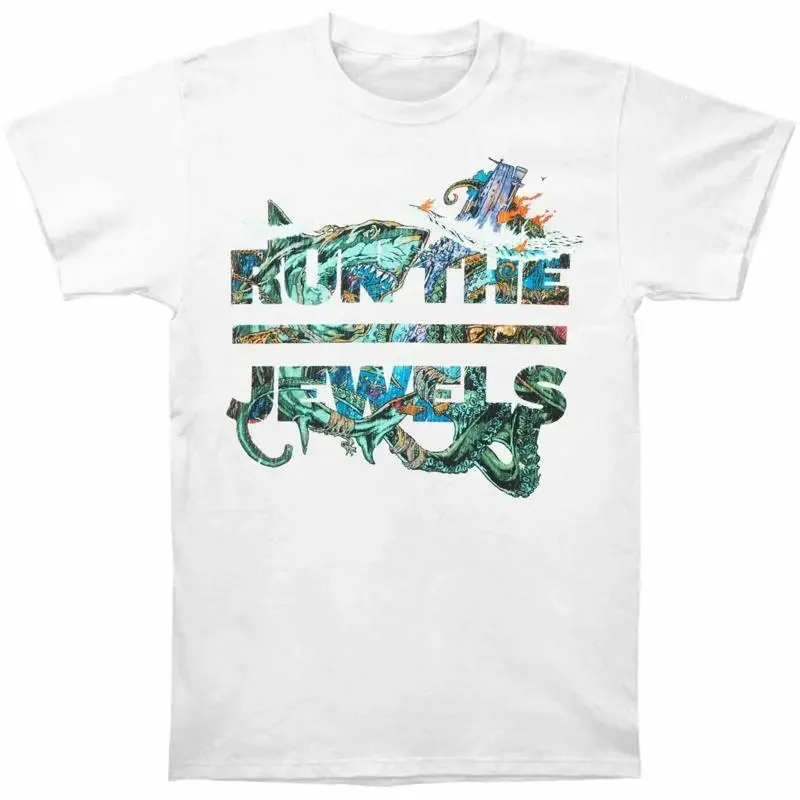 Auténtica camiseta RUN THE JEWELS White Shark Slim-Fit blanca S NUEVA
