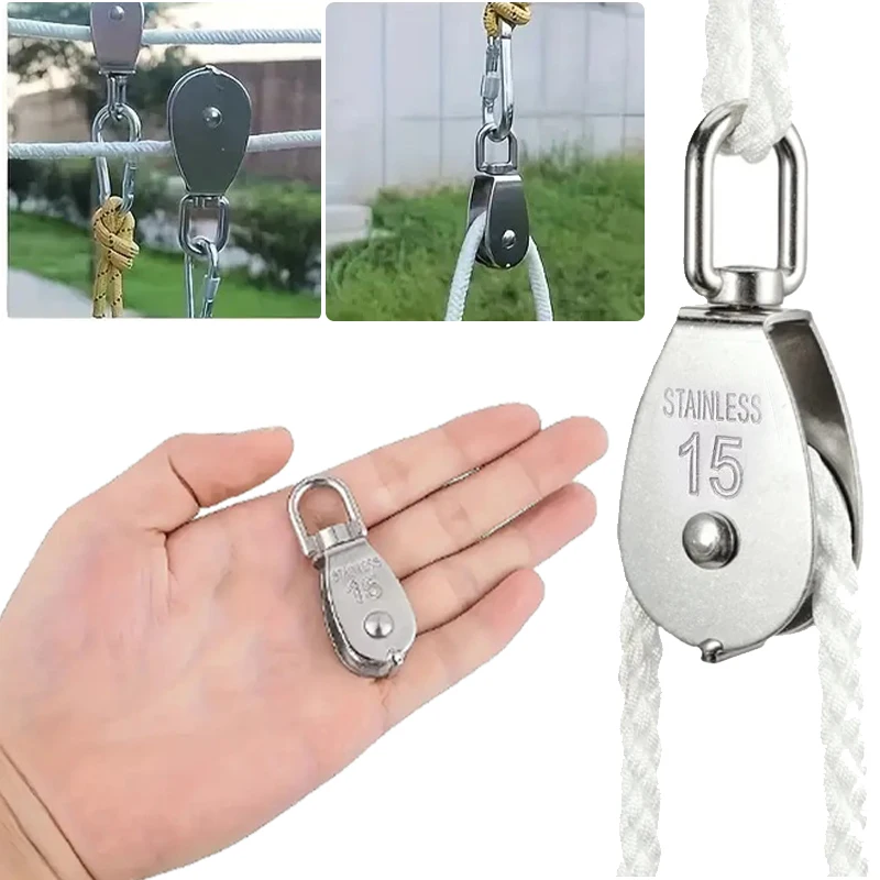 4-Pack M25 Stainless Steel Small Pulleys - 360° Swivel, Heavy-Duty For DIY Pulley Systems, Bird Feeders, Tents, Kayaks & More