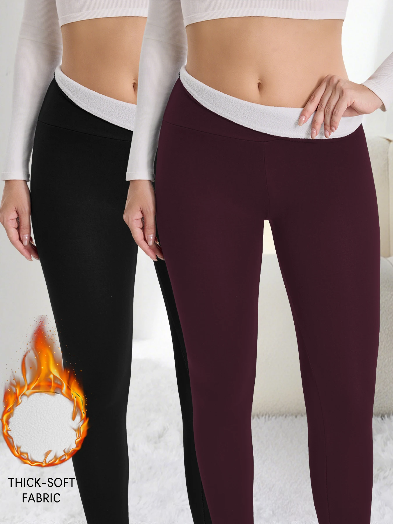

2 Pack Women's high waisted fleece-lined leggings Features thick soft fabric tummy control and thermal warmth for winter workout