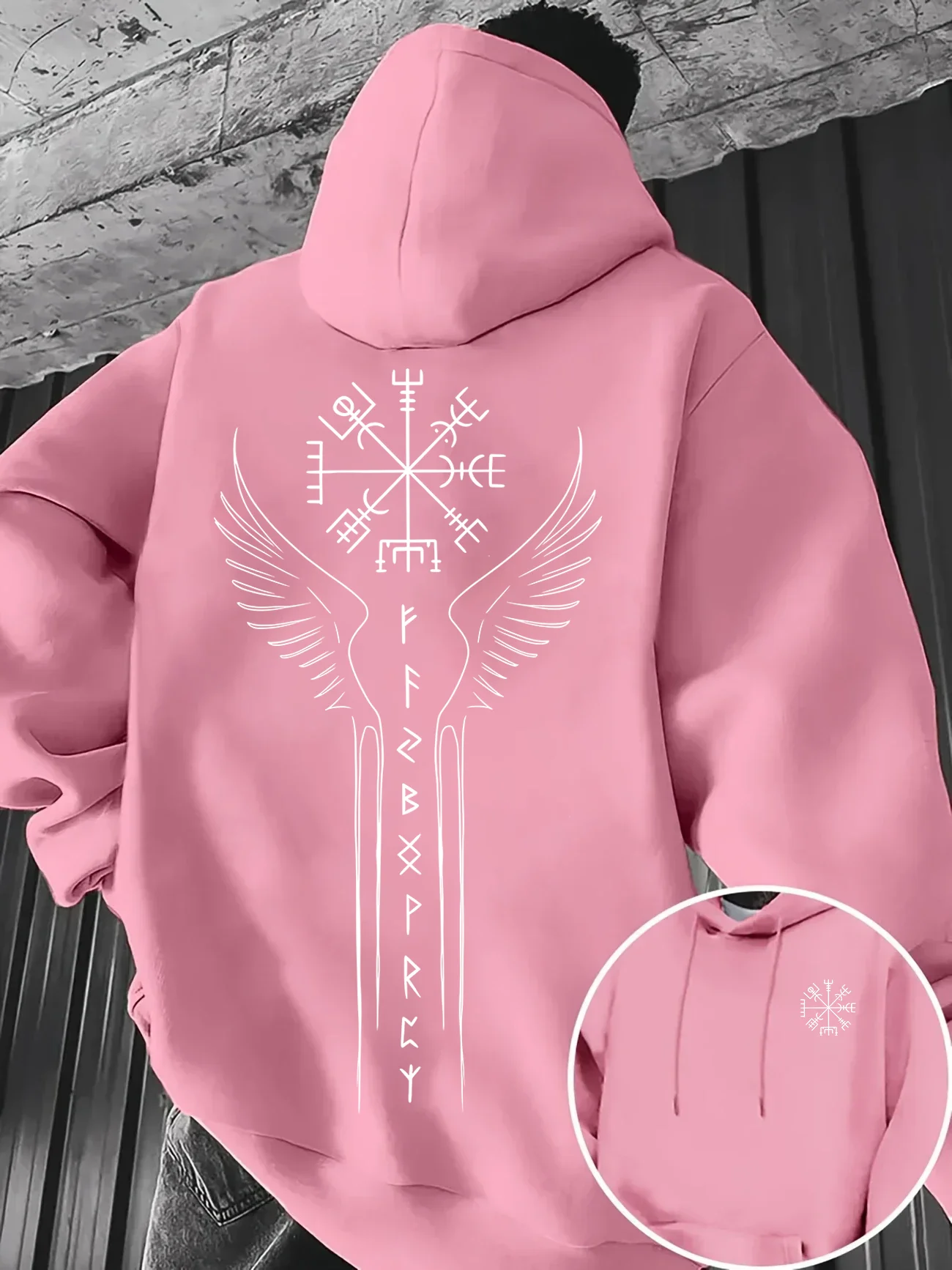 Herren Casual Herbst/Winter Bequemer Pullover-Hoodie mit Viking-Runen- und Kompass-Print - Bequeme, lockere Passform – Detail 4