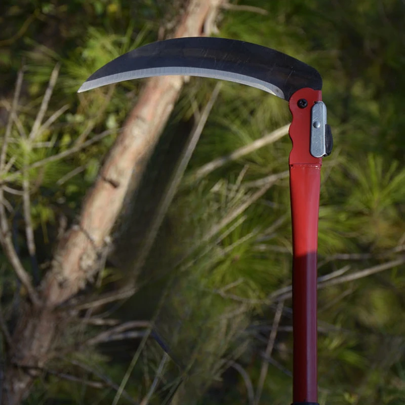 Agricultural Folding Sickle Long Handle Folding Scythe Lawn Mower Gardening Grass Weeding Knife with spare blade Garden Tool
