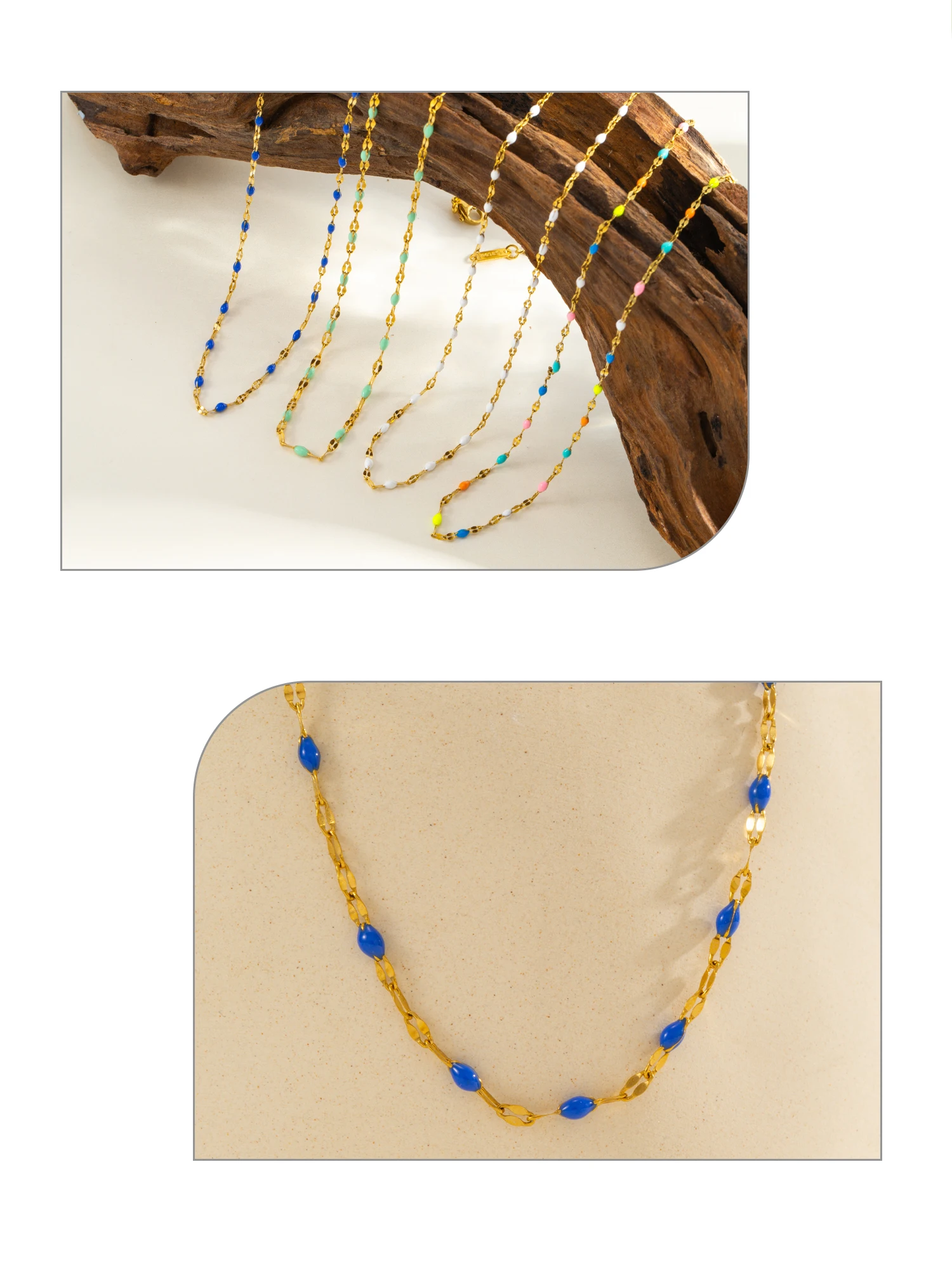 Farbenfrohe Kalt-Emaille Minimalistische Halskette, 18K Vergoldete Edelstahlkette, Zierlicher Damenschmuck, Einzigartiges Geschenk für Sie – Detail 4