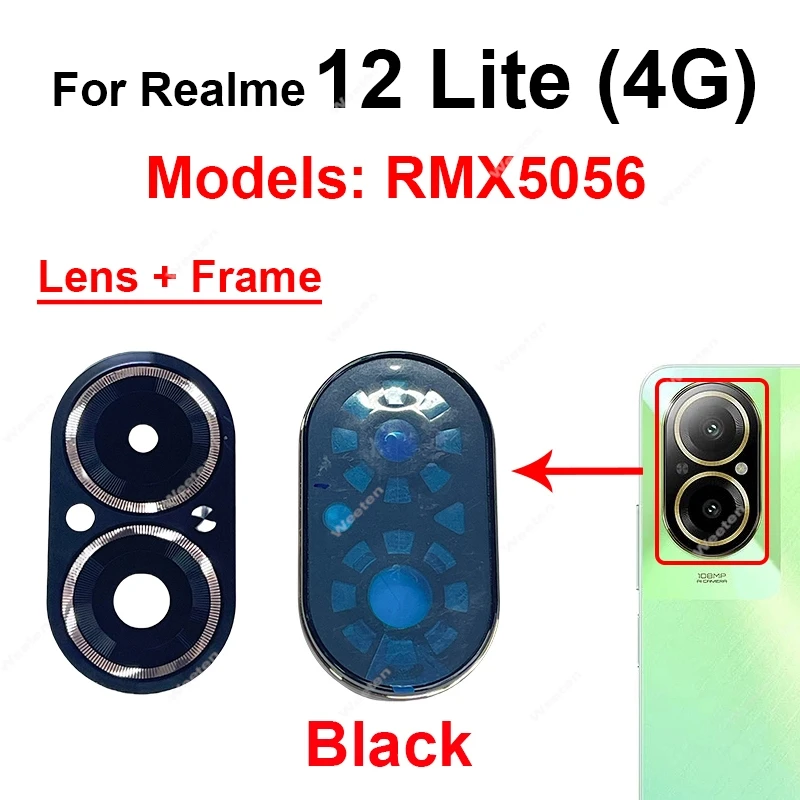 ل Realme 12 Plus Lite 13 14 Pro 14X 4G 5G الكاميرا الخلفية غطاء للعدسات الزجاجية الخلفية عدسة الكاميرا الرئيسية مع حامل الإطار إصلاح أجزاء