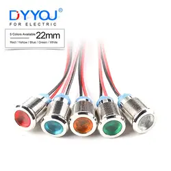 22mm waterproof LED Metal Indicator light Warning Light Signal lamp with wire 6V 12V 24V 110V 220V Red/Yellow/Blue/Green/White