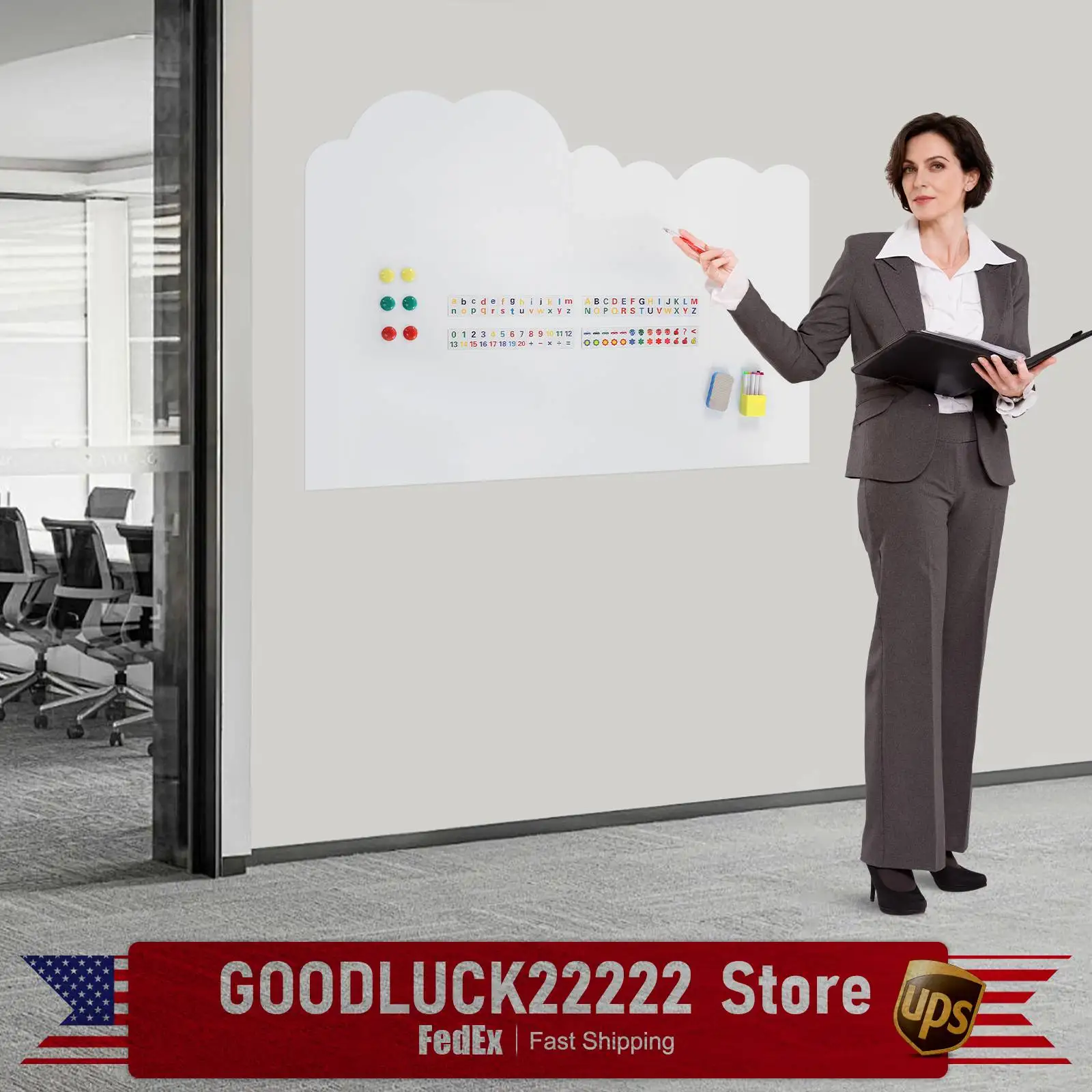 ملصق سبورة بيضاء مغناطيسي، 88 × 120 سم لوحة مسح جاف، تصميم على شكل سحابة سبورة بيضاء ذاتية اللصق وقابلة للإزالة #4