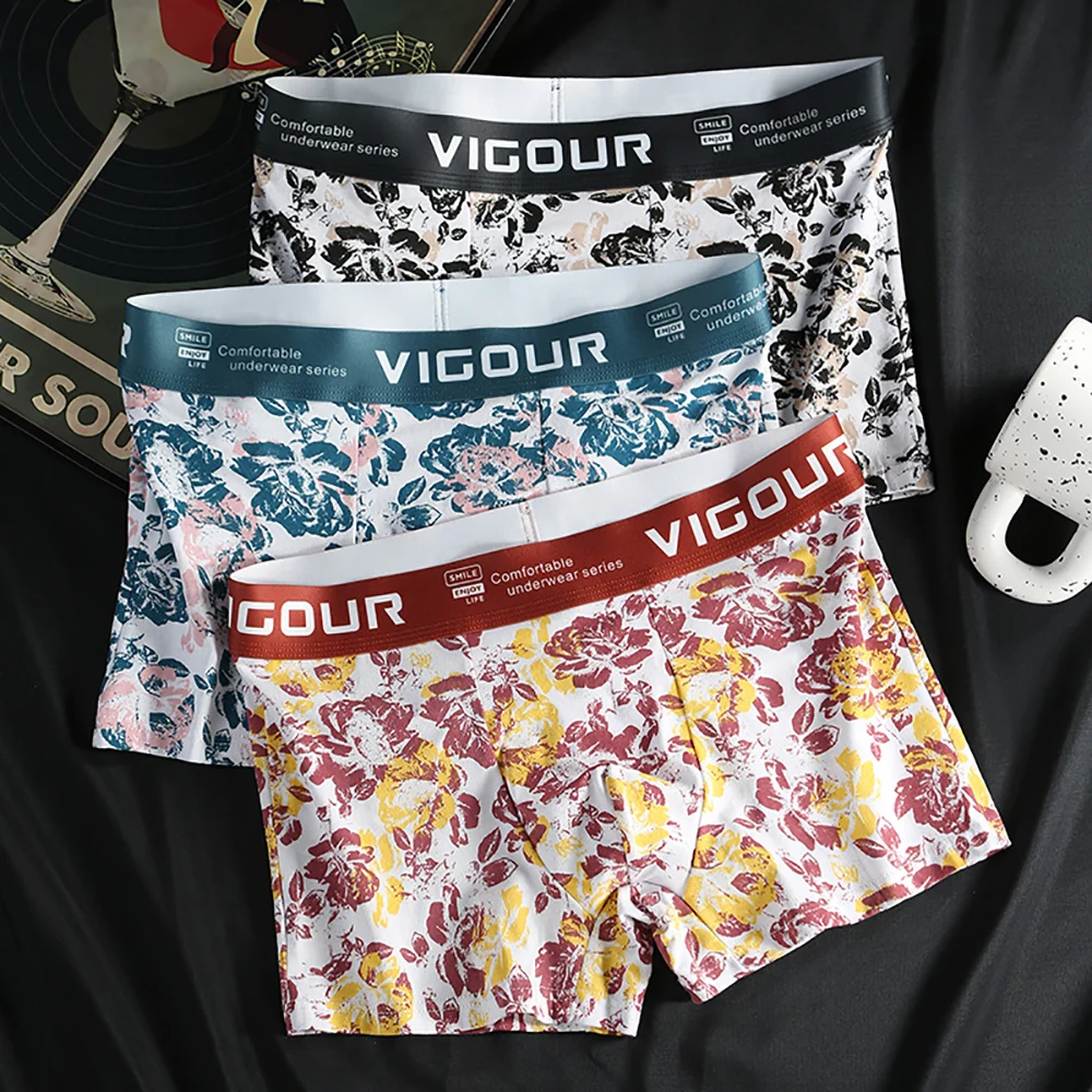 

3 шт./упак., 100% хлопок, модные мужские трусы с принтом роз, U-образная большая космическая сумка, мужское нижнее белье, дышащие, приятные для кожи боксеры