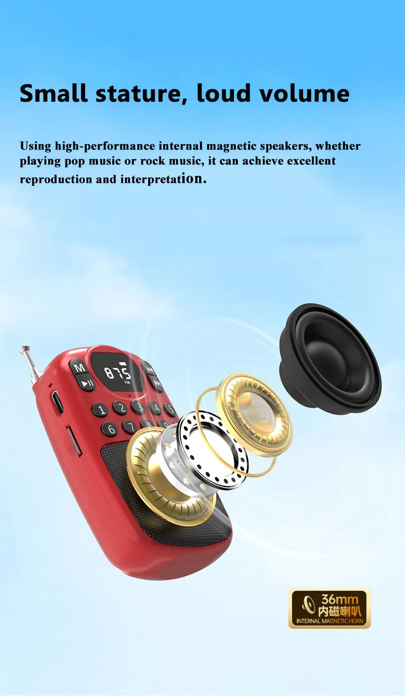 Mini Radio FM de Bolsillo, Receptor Digital Portátil con Pantalla HD, Altavoz Bluetooth Inalámbrico, Reproductor de Músi
