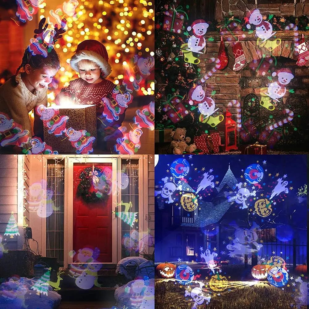 Christmas Light Projector With 16 Pattern Slide LED Projection Lamp for Outdoor Indoor Party Christmas Decoration Fairy Light