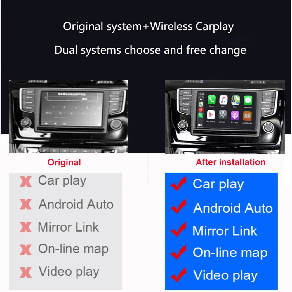 Draadloze Carplay Android Auto Voor Vw/Volkswagen Golf 7 2013-2019 Mib Met Spiegel Link Air Spelen Radio Auto Spelen