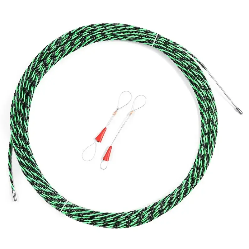 5-30M 5mm Green Guide Device Fiberglass Electric Cable Push Pullers Duct Snakes Fish Tape Wire + two Cable Tensioner