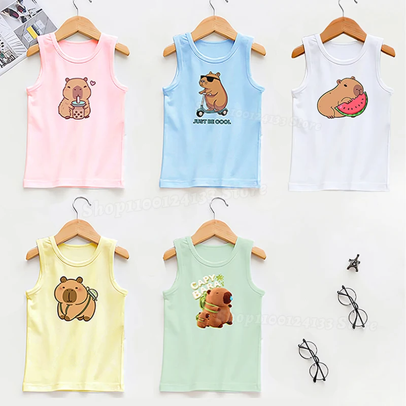 

Capybara Vest Kid Tank Cute Anime Print Cotton Boy Girl Baby Summer Tee Tops Vest Summer Toddler Streetwear Casual Clothes Party