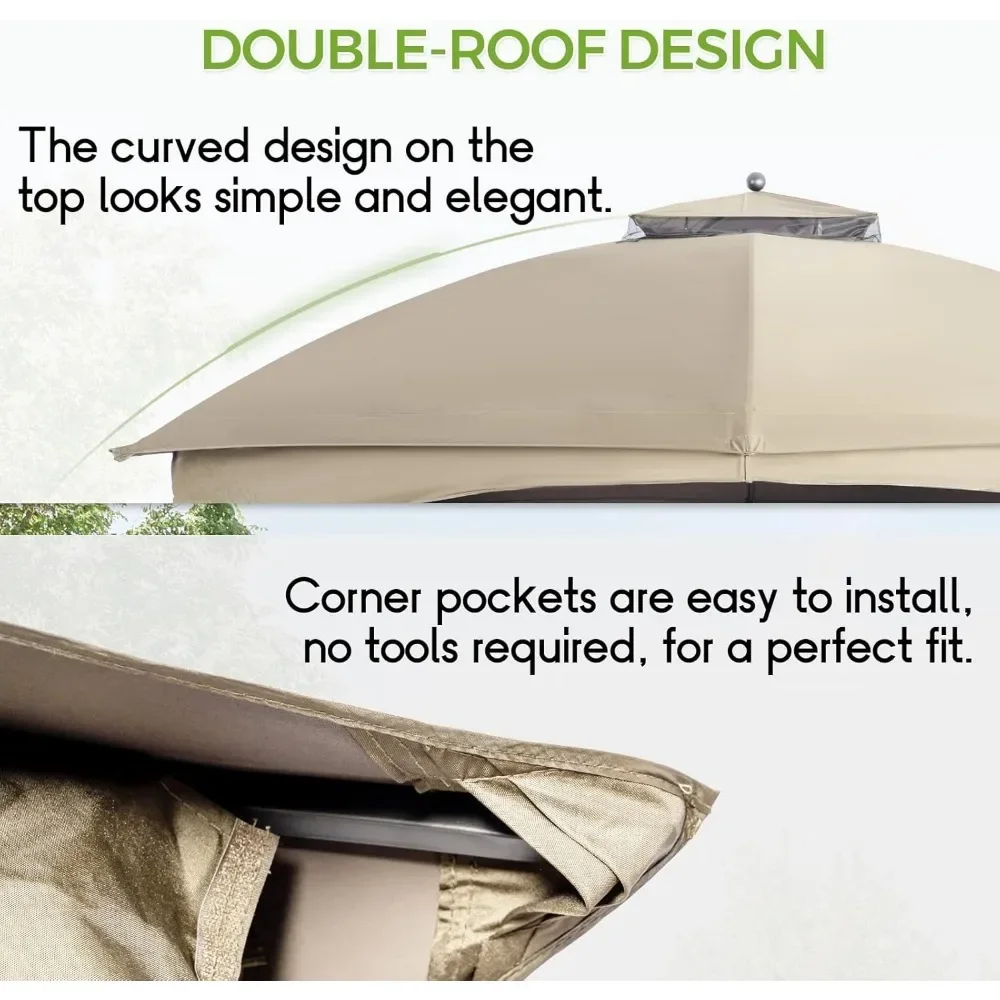 Gazebo Remplacement CanAmendments, Double Teir Sunshade, Polyester Soft Top Cover, 10 'x 12', 10x12'