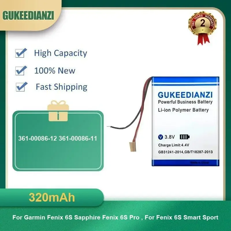 

320mAh 361-00086-12 361-00086-11 Battery For Garmin Fenix 6S Sapphire Fenix 6S Pro , For Fenix 6S Smart Sport High Capacity