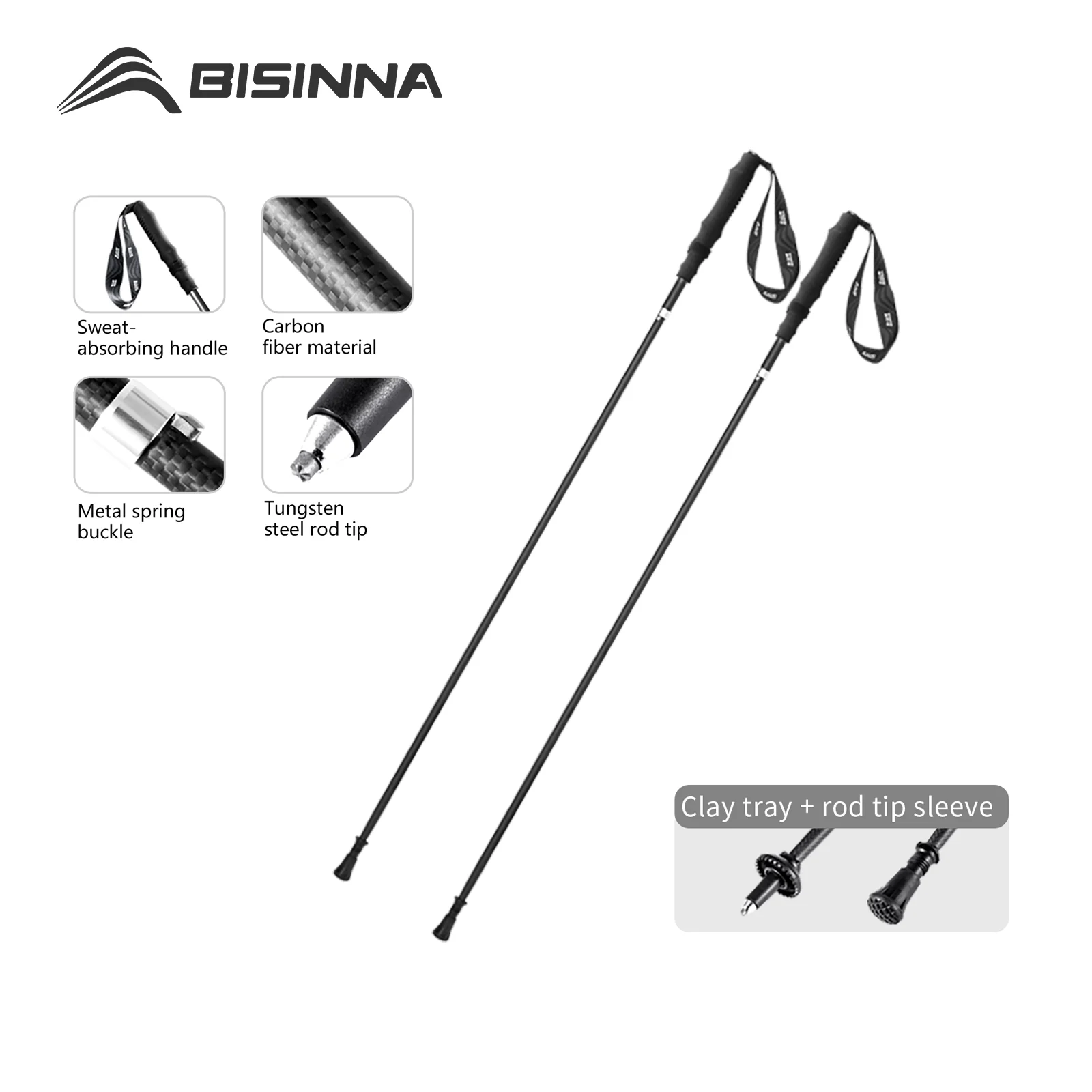 

BISINNA 2pcs 3 Section Foldable Hiking Stick Outdoor Straight Handle Walking Cane Ultra-light Carbon Fiber Off-Road Stick