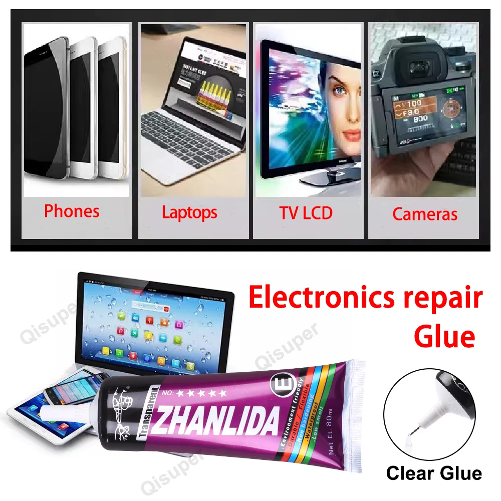 Zhanlida transparente telefone cola backcover display reparação eletrônica líquido super cola epoxy adesivo t8000 jóias papel diy selante