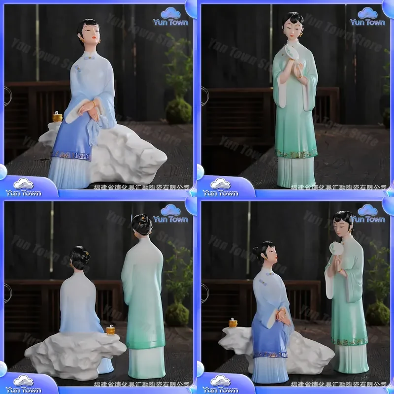 Ceramic Figures for Classical Beautiful Women Home Decor Colored Porcelain Ladies Entrance Ornaments Wall Art Figurines Home